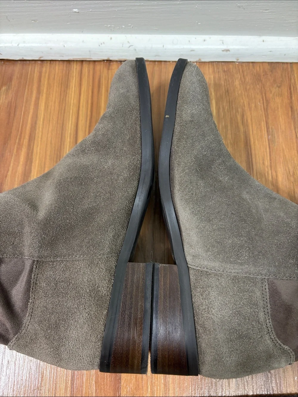 Lucky Brand Calypso Suede Leather Over the Knee Taupe/Gray Tall Boots OTK Flat